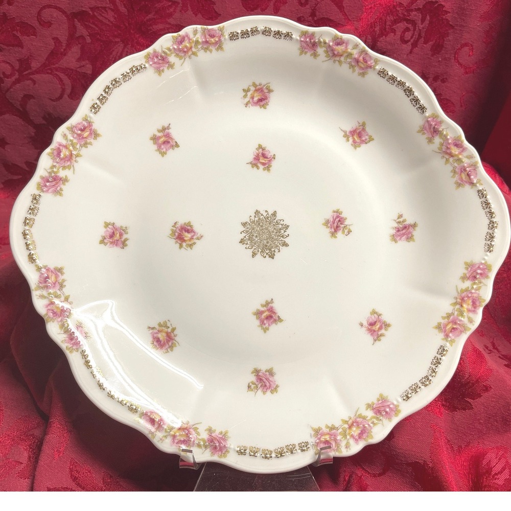 Antique Oscar & Edgar Gutherz Royal Austria 12.5" Plate Pink Roses Gold Dots